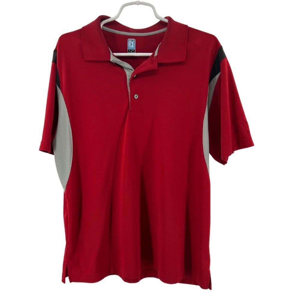 Men’s PGA Tour polo golf red black gray large outdoor casual work activewear